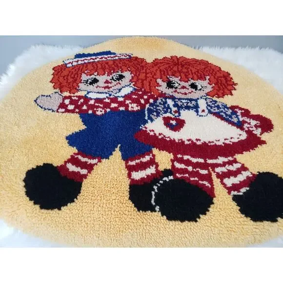 LARGE VINTAGE RAGGEDY ANN & ANDY 46" bedroom decor nursery retro latch hook rug